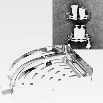 Produktbild von Badezimmer Eck-Duschablage - Strapazierfähige 304 Edelstahl-Wand-Eck-Duschablage Aufbewahrungs-Organizer für Badezimmer-Küche-Balkon EckregalWandmontierte