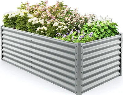 Produktbild von GOPLUS erhöhtes Gartenbeet aus Metall, Pflanzkasten mit Wellplatte und offenem Boden für den Außenbereich, Pflanzgefäße,180 x 95 x 60 cm, Grau