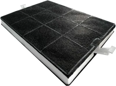 A charcoal filter for a kitchen appliance, shown against a white background.