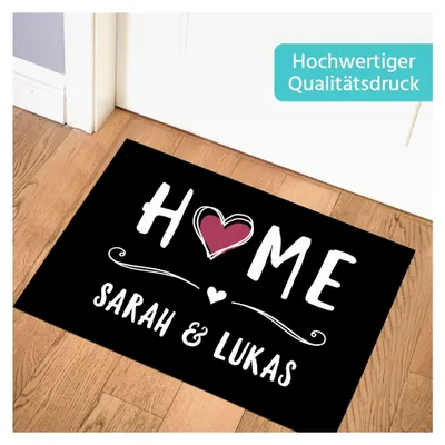 Produktbild von Personalisierte Fußmatte mit Namen für Paare und Familien, rutschfest und waschbar, Schwarz 60x40cm