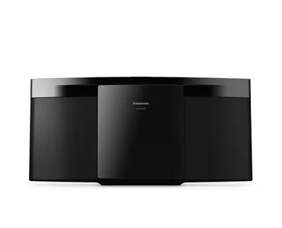 A black Panasonic audio system is shown against a white background.