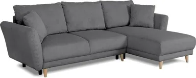 Image de Canapé d'angle convertible CLAUDIUS, Réversible, 3/4 places, Velours côtelé Anthracite, Coffre de rangement, 244 x 158 x 86 cm
