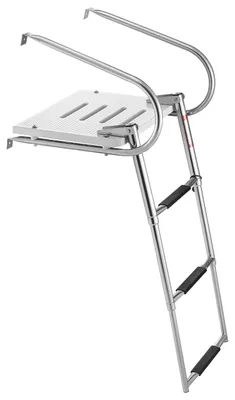 Image de Échelle de bateau, 3 marches, télescopique et pliante, en acier inoxydable. Échelle de nage rétractable pour accès arrière, adaptée aux moteurs inboard, avec une capacité de 181,44 kg, dotée de marches et de mains courantes antidérapantes. Convient également aux moteurs hors-bord, aux yachts et aux bateaux pneumatiques