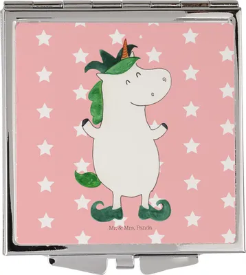 Produktbild von Mr. & Mrs. Panda Klappspiegel Einhorn Joker - Rot Pastell - Geschenk, Einhörner, Frauen Spiegel, Unicorn, Mittelalter, Kasper, Hofnarr, Kleiner, Kosmetikspiegel