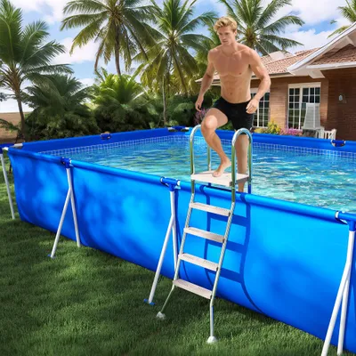 Produktbild von YZNAHRE Poolhöhe Edelstahl Pool Leiter 4 Stufen 165cm Hoch Pool Leiter mit Handlauf Demontage Schwimmbad Leiter Bis 150KG Rutschfest Einbauleiter für Schwimmbadem