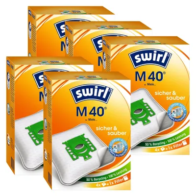 A group of Swirl M 40 vacuum cleaner bags are displayed in their packaging.