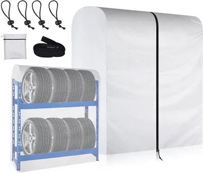 Zdjęcie produktu dla Pokrowiec ochronny do stojaka na opony i przechowywania opon – wodoodporny i pyłoszczelny – srebrny – materiał Oxford 420D – 112 x 145 x 75 cm z zamkiem błyskawicznym