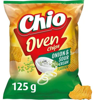 Produktbild von Chio Ofen Chips Zwiebel & Sauerrahm 125g – Knusprige Ofenkartoffeln Snack