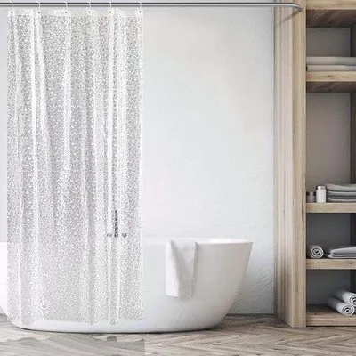 Image de Rideau de douche transparent, 100 x 180 cm, anti-moisissure, imperméable, 6 crochets en acier inoxydable, réglable