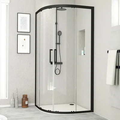 Obrázek produktu pro Čtvrtkruhový sprchový kout Aurlane Factory Black Round 90 x 90 cm barva rámu černá dekor skla čiré sklo