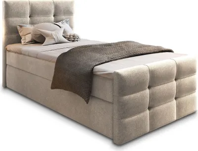 Produktbild von Masseno Boxspringbett AMON 90 90x200 cm Komplett-Set mit Bonell Matratze und Topper, Polsterbett mit Bettkästen -Beige, COSMIC 10