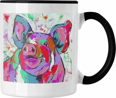Produktbild von Trendation - Schwein Tasse Geschenk Bauern Schweine Polygon Grafik Lustig Ferkel (Schwarz)