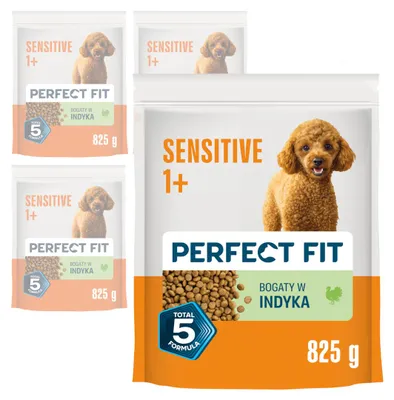 Zdjęcie produktu dla Perfect Fit Sensitive 1+ 4x825g Sucha Karma Dla Dorosłych Psów Ras Miniaturowych i Małych Bogata w Indyka