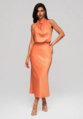 Produktbild von Ombre Midi-Halterkleid mit Wasserfall-Ausschnitt orange L