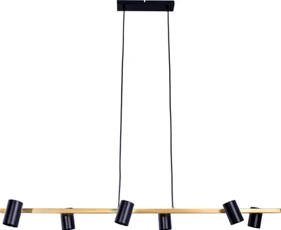 Produktbild von Näve Leuchten 6er Pendelleuchte "FRIDA" L: 115cm schwarz/gold 6er Pendelleuchte "FRIDA" L: 115cm schwarz/gold Pendelleuchte - 6er Pendelleuchte "FRIDA" schwarz / gold, Hängelampe im Modern Style, ausMetall und Naturmaterialien in schwarz, 120 cm hoch, Maße 115 x 23 cm, GU10-Fassung