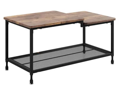 Immagine prodotto di Tavolino in stile industriale - Rettangolare, a due ripiani - Piano in legno, struttura in metallo - Ripiano a griglia - Stile antico/rustico - Per il soggiorno