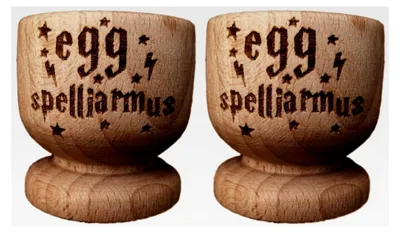 Produktbild von Eierbecher aus Holz, inspiriert von Harry Potter, 2er-Set, Geschenkidee zur Hauseinweihung oder zum Geburtstag
