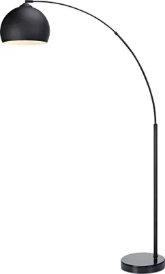 Produktbild von Teamson Home Arquer Gewölbt Gebogen Stehende LED-Stehlampe mit Glockenschirm und Marmorsockel, Moderne Beleuchtung in Schwarz für Wohnzimmer, Schlafzimmer oder Esszimmer