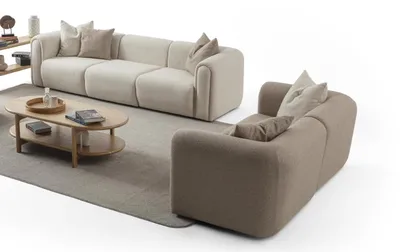 Immagine prodotto di Elegante set da soggiorno beige in tessuto e legno