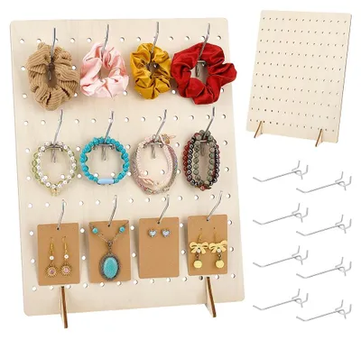 Holz-Pegboard-Displayständer, 2er Set mit 30 Haken, 43x33 cm