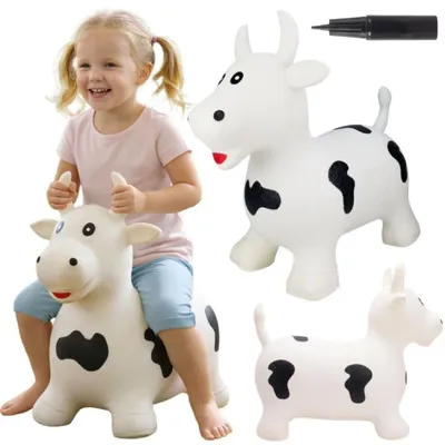 Image de WOOPIE : Cheval à bascule en caoutchouc pour sauter, modèle vache + pompe