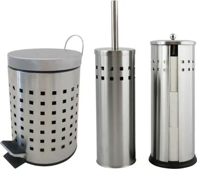 Produktbild von MSV 3er Set Badset Edelstahl Ersatz Rollenhalter Kosmetikeimer 3 Liter und WC Bürste