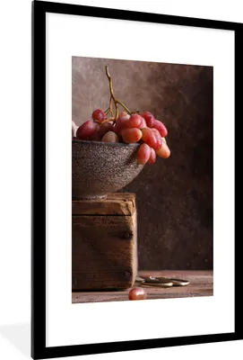 Produktbild von MuchoWow® Gerahmtes Poster Rustikal - Weintrauben - Schale - Stilleben - Obst 60x90 cm - Poster mit Schwarzem Bilderrahmen Wandposter Rahmen Foto Bilder - Dekoration - Wandposter Wohnzimmer - Hochwertig