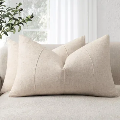 Productafbeelding van Kussenhoezen Set van 2 - 30x50 cm - Effen Beige met Strepen