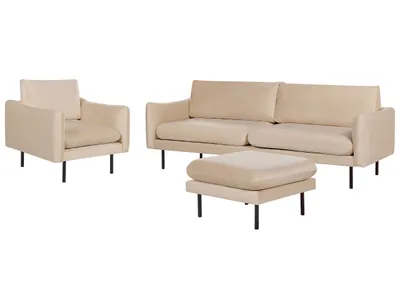 Obrázek produktu pro BELIANI Sedací souprava béžová sametová čalouněná pohovka s křeslem a taburetem moderní retro styl černé nohy obývací pokoj