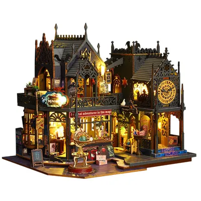 Produktbild von MODFU DIY Spielzeughaus Miniatur-Holzmöbel Spielzeughaus-Set im Stil eines Gartens mit LED und Spieluhr kreatives Zimmergeschenk ideal für erwachsene Freunde und Hobbybastler