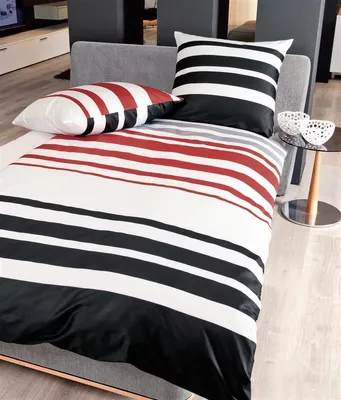 Produktbild von Janine Mako Satin Bettwäsche 3 teilig Bettbezug 240 x 220 cm Kopfkissenbezug 80 x 80 cm J. D. 87028-01 rot schwarz platin