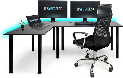 Zdjęcie produktu dla SyberDesk Gaming Pro LED biurko gamingowe narożne 197 x 132 cm z LED duże biurko komputerowe, biurko dla graczy, USB HUB, (lewe, czarne)