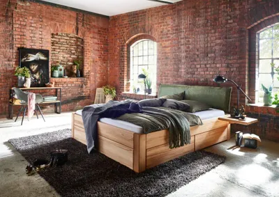 Produktbild von Bett Köge Sonderlänge 140x220 Kernbuche massiv Kopfteil 1 Schubkasten 2 Blenden
