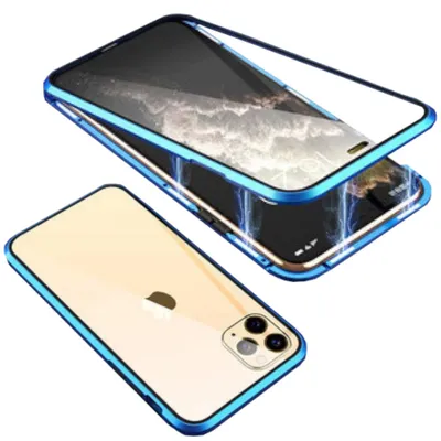 Immagine prodotto di Per Apple iPhone 15 Plus Custodia del telefono cellulare 360 Magnetic Glass Bumper Metal Cover Case