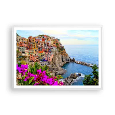 Produktbild von Gerahmtes Poster - Weißer Rahmen - Italien küste felsen landschaft - 100x70 cm - Wand Bild - Wanddeko - Wandbilder - Wandposter - Bilderrahmen - Bilder - Kunstdruck - Wandbild - P2WAA100x70-2684