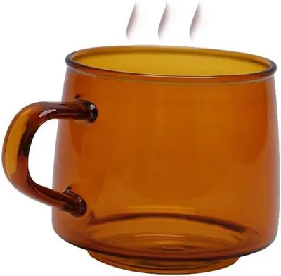 Image de Tasse à café en verre 350 ml, résistante à la chaleur - pour la maison et le bureau - couleur ambre