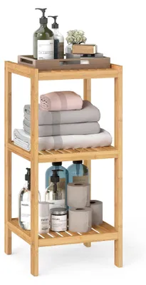 Immagine prodotto di Scaffale da bagno in bambù con 3 ripiani | Colore beige naturale | 33x33x79,5 cm