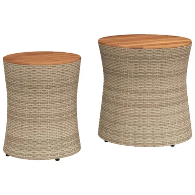 Produktbild von Garten-Beistelltische 2 Stk. mit Holzplatte Beige Poly Rattan