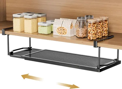 Zdjęcie produktu dla Półka kuchenna Yorbay, dolna półka, kosz wiszący, metalowy kosz wiszący, półka, dolna półka, kosz do przechowywania, regulowana, 38–70 cm, kosz do szafki kuchennej