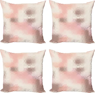 Produktbild von ABAKUHAUS Pfirsich Kissenbezug Set (4 Stück), Squares Moderne Kunst, Moderner Doppelseitiger Digitaldruck, 50 cm x 50 cm, Coral Umber
