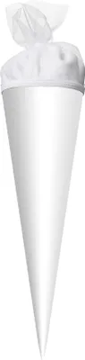 Produktbild von Bastel-Schultüte klein weiß - 35 cm rund - mit weißem Tüllverschluss