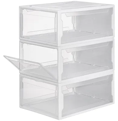 3er-Set stapelbare Schuhboxen, 37x26x16 cm, bis Gr. 48