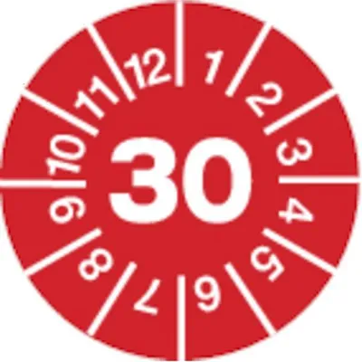 Produktbild von Dreifke® Prüfplakette rot/weiß 2030 - 10 mm Folie selbstklebend