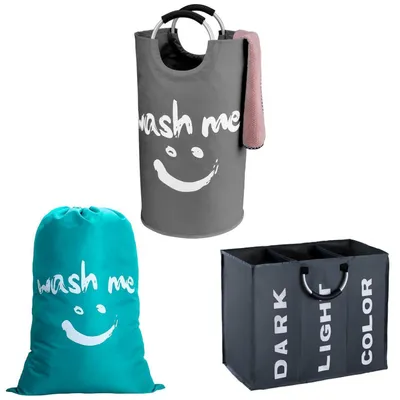 Image de Sac à linge de voyage, 120 litres, panier à linge pliable, 95 litres, trieur de linge avec 3 compartiments, en tissu Oxford