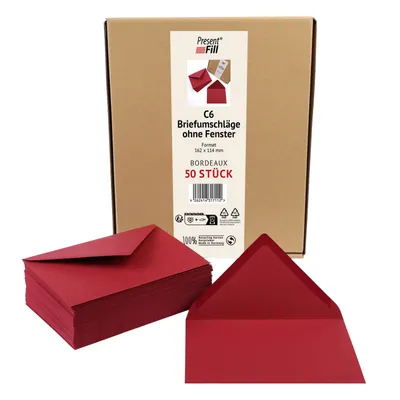 Produktbild von 50 x PresentFill® Briefumschläge C6 ohne Fenster - Bordeaux Rot