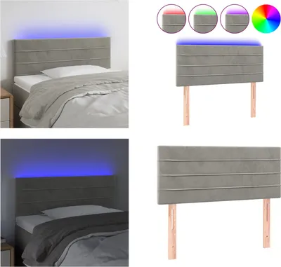 Produktbild von vidaXL LED Kopfteil Hellgrau 100x5x78/88 cm Samt - LED Kopfteil - LED Kopfteile - Kopfteil - Bett-Kopfteil