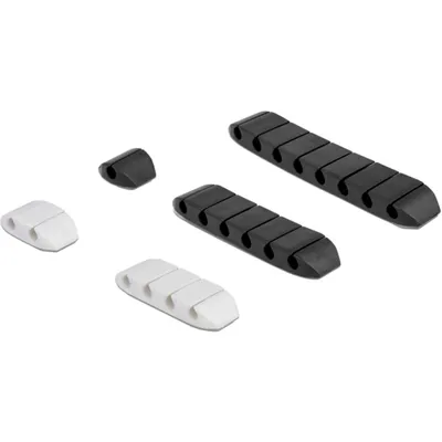 Produktbild von DeLOCK Kabelhalter trapezförmig selbstklebend Kombi Set 10 Stück schwarz / weiß, Kabelhalter, Tisch/Wand, Thermoplastischer Gummi (TPR), Schwarz, Weiß
