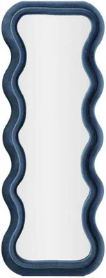 Zdjęcie produktu dla Lustro Emily, stojące lub wiszące, o falistym wzorze, obramowane welurem, 60x160 cm - niebieskie