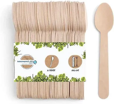 Imagen del producto de Cucharas desechables de madera Famanu, ecológicas y biodegradables, 1000 unidades, 14 cm