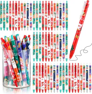 Produktbild von Kugelschreiber Set - 60 Schwarze Gelstifte als Weihnachtsgeschenk für Schule und Büro - Familie und Kollegen - Schrein - Gelstifte für Studenten - Weihnachtsstifte